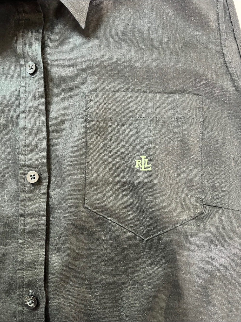 Lauren Ralph Lauren Black 100% Linen Sleeveless Button Front Shirt Size Large - Picture 7 of 9